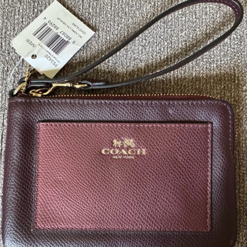 Coach Burgundy Two Toned Leather Wristlet - Picture 2 of 4